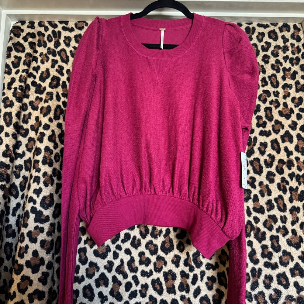 Free People “Blossom” Sweater – Raspberry, Size M